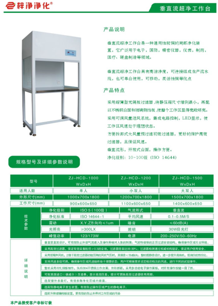 潔凈工作臺規(guī)格尺寸及技術(shù)參數(shù)