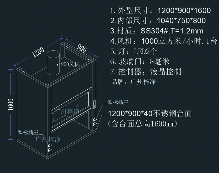 桌上型通風(fēng)柜3D結(jié)構(gòu)示意圖